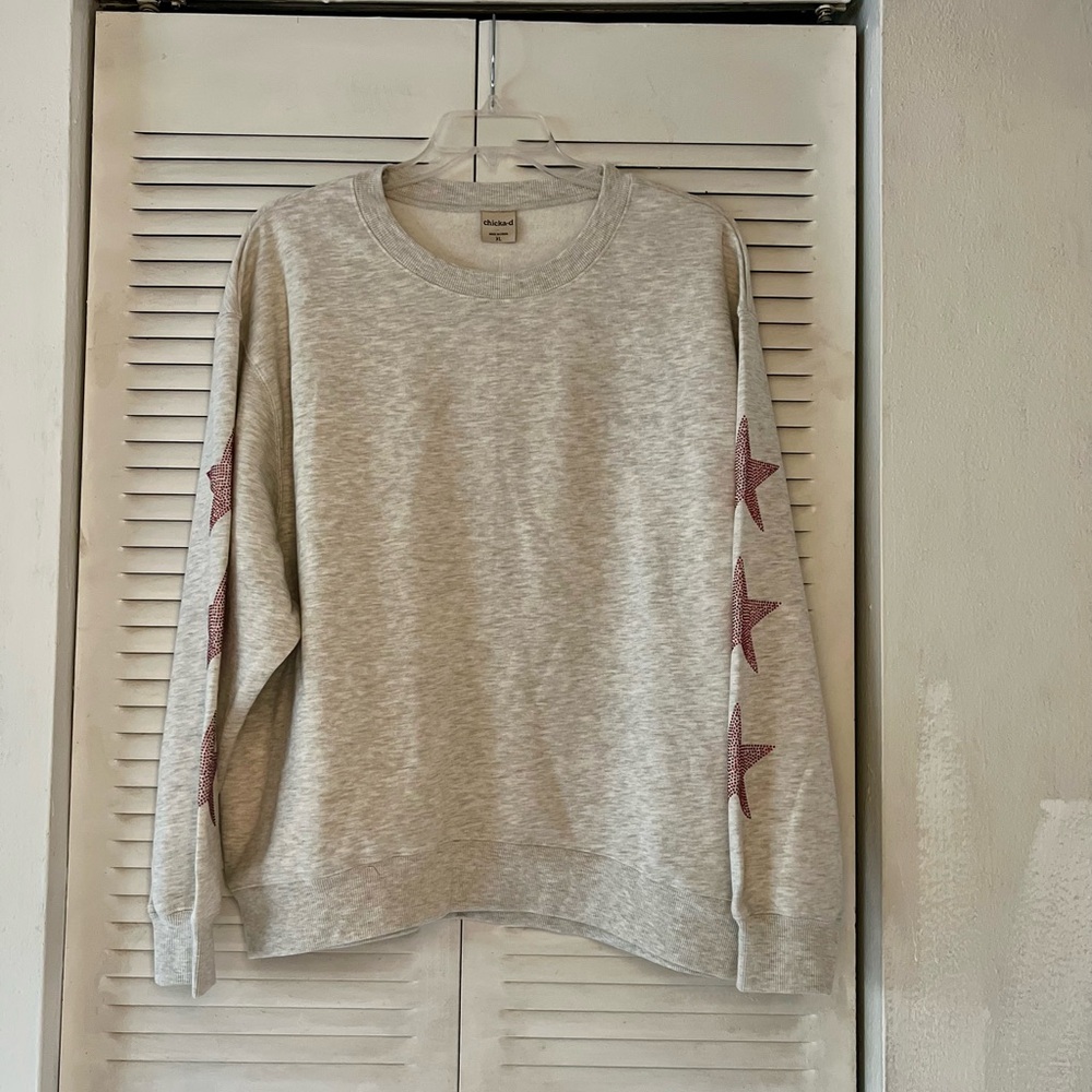 Chicka-d Gray Star-Patterned Rhinestones Women's Sweater